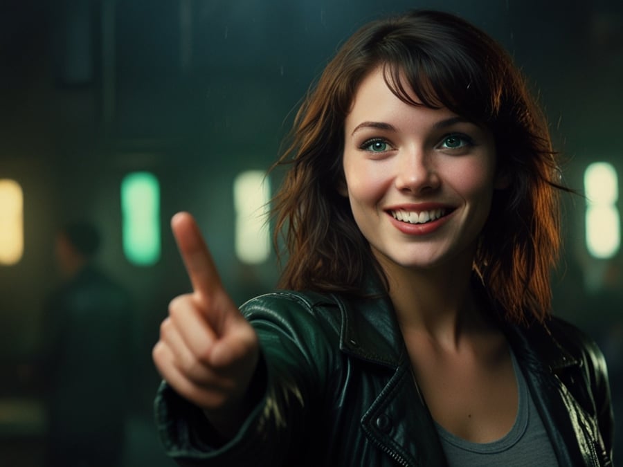 Leonardo_Lightning_XL_A_young_happy_and_smiling_woman_with_dar_0