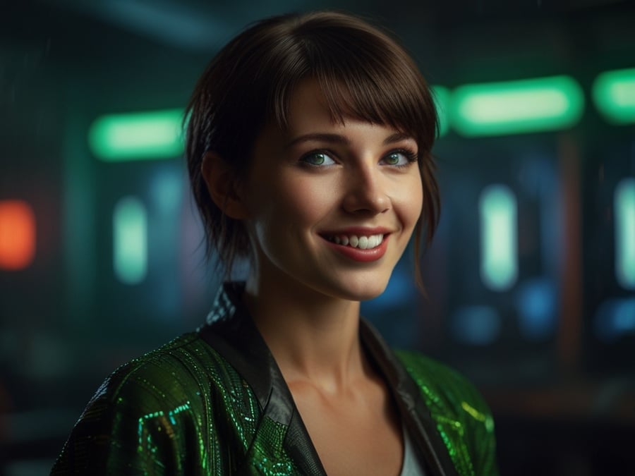 Leonardo_Lightning_XL_A_young_happy_and_smiling_woman_with_dar_1