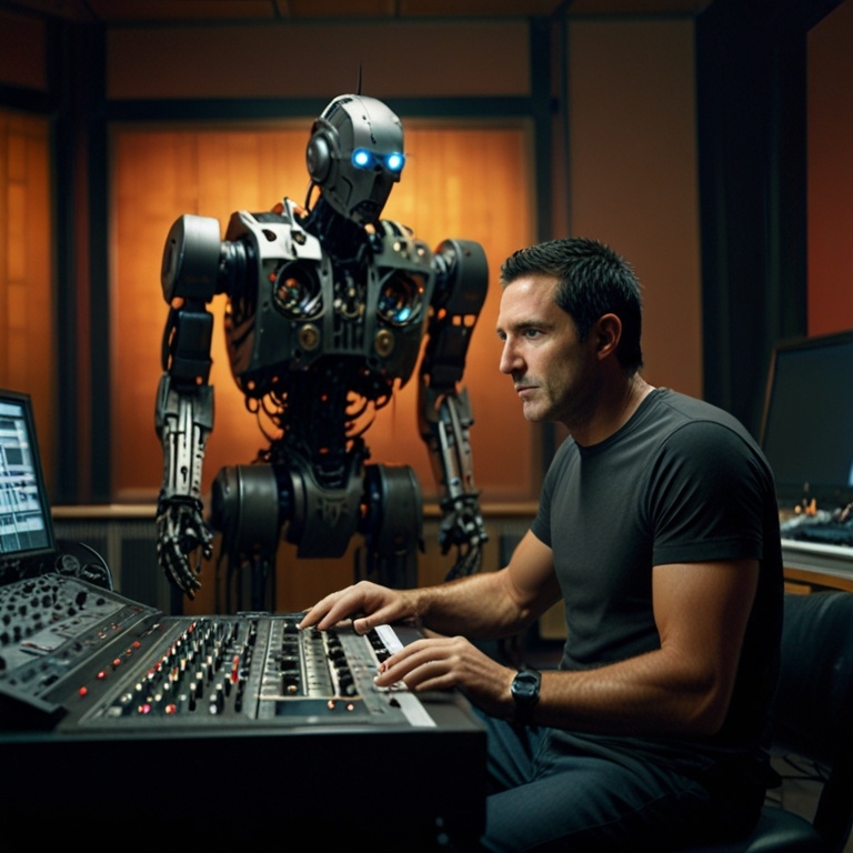 Default_Trent_reznor_in_the_music_studio_recording_with_a_robo_1